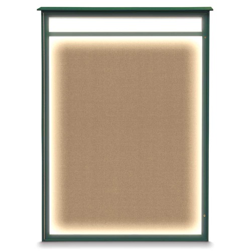  Titan Tools 36" x 48" Illuminated Single Door Outdoor Recycled Bulletin Boards, Header, Buff Cork, Woodland Green Frame - UVLSD3648HDLED-WOODGRN-BUFF