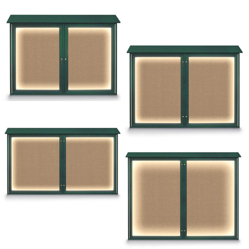 Titan Tools Double Door Outdoor Illuminated Recycled Bulletin Boards, Buff Cork, Woodland Green Frame - (4 Options Available)