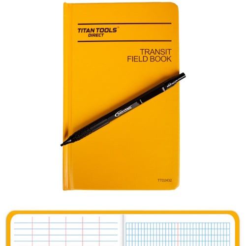 Titan Tools Transit Field Book 8" x 4", 6 Columns, 8×4 Grid with Heavy-Duty All-Metal 0.7mm Pencil - TTD2432-PENCIL
