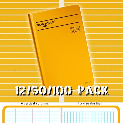 Titan Tools Field Book Bundle 8" x 4", 6 Vertical Columns &amp; 4x4 per Inch Grid - (3 Options Available)