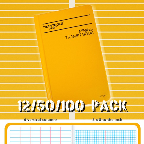 Titan Tools Mining Transit Book Bundle 8" x 4", 6 Vertical Columns &amp; 8x8 per Inch Grid - (3 Options Available)