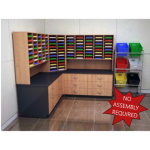 Charnstrom Mail Room Furniture Complete Wood Mail Center 104 Pockets 12"D and Lower Storage Cabinets 30"D - (9 Colors Available) ET14653