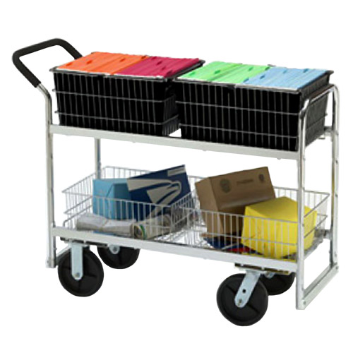  Charnstrom Long Wire-Basket Mail Distribution Cart with 8&quot; Casters - (2 Options Available)