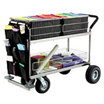 Charnstrom Long Basket Mail Cart with Front Canvas Caddy, Rubber Bumpers and Cushion Grip Handle - (2 Options Available) ET14711