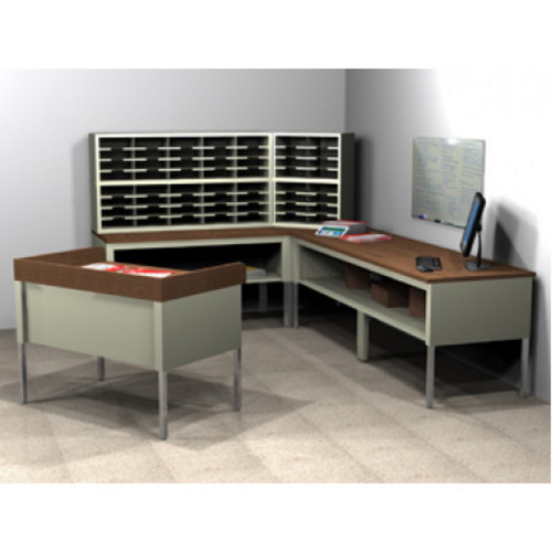 Charnstrom Legal Depth Mail Room Furniture Compact &quot;L&quot; Shaped Mail Center w/56 Pockets, Includes Sorters and Tables - (3 Colors Available)