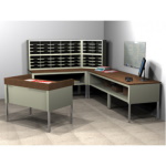 Charnstrom Legal Depth Mail Room Furniture Compact "L" Shaped Mail Center w/56 Pockets, Includes Sorters and Tables - (3 Colors Available) ET14742
