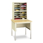 Charnstrom Letter Depth Mail Room Console or Office Organizer 16 Pockets 25"W, Complete Sorter w/30"W Open Table - (3 Colors Available) ET14756