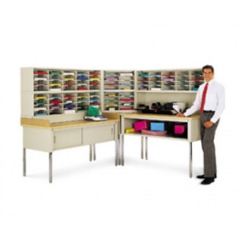 Charnstrom Letter Depth Complete Modular L-Shaped Mail Center Station and Office Organizer 76 Pockets w/30&quot;D Tables - (6 Colors Available)