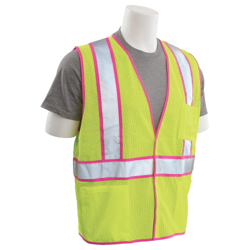 Photograph of ERB S730 Unisex Safety Vest Class 2, Hi-Viz Lime with Pink - (7 Sizes Available)