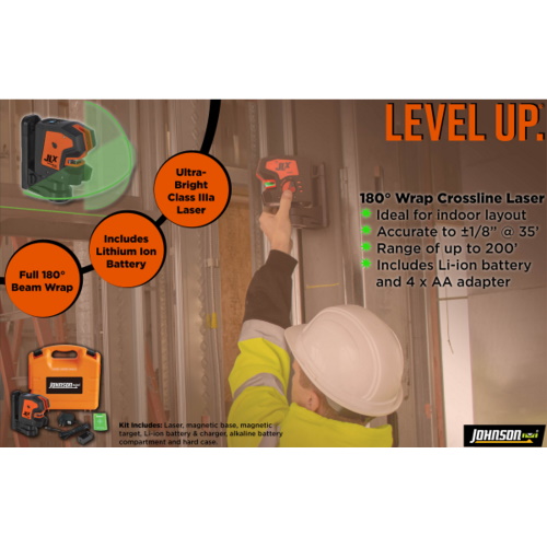 Photograph of Johnson Level Professional Self-Leveling 3x360 Degrees Laser w/ GreenBrite (40-6674)