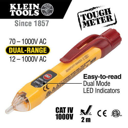 Photograph of Klein Tools 12-1000VAC Dual Range Non-Contact Voltage Tester - NCVT2P