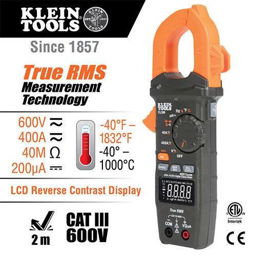 Photograph of Klein Tools 400A AC/DC TRMS Clamp Meter With Temperature And DC Micro Amp - CL390