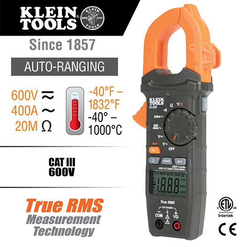 Photograph of Klein Tools 400A Digital Clamp Meter with Temperature - CL220