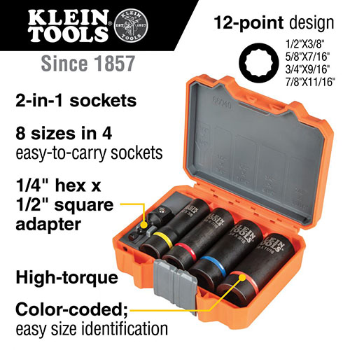 Photograph of Klein Tools 5-Piece 2-in-1 Impact Socket Set - 66040