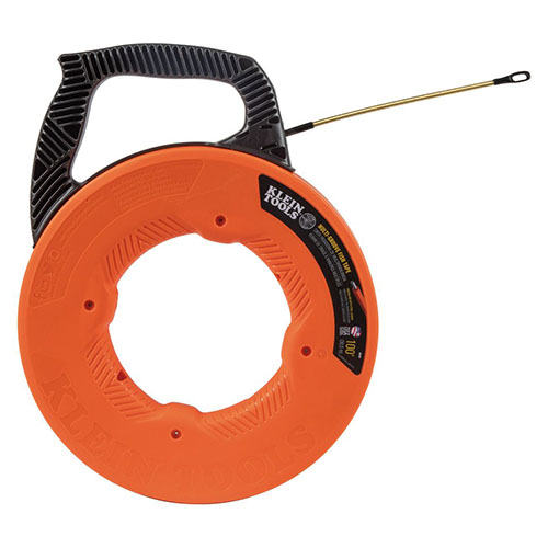 Photograph of Klein Tools 100' Multi-Groove Fiberglass Fish Tape with Spiral Steel Leader - 56380