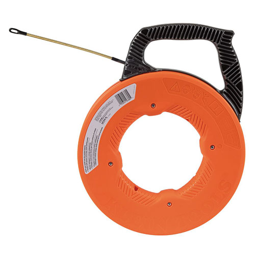 Photograph of Klein Tools 100' Multi-Groove Fiberglass Fish Tape with Spiral Steel Leader - 56380