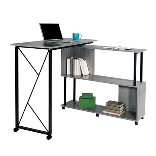 Photograph of the Safco Mood Standing Height Desk with Rotating Work Surface - 1904GR top portion swings open to provide additional workspace as needed or can be nested to save space, perfect for small offices.