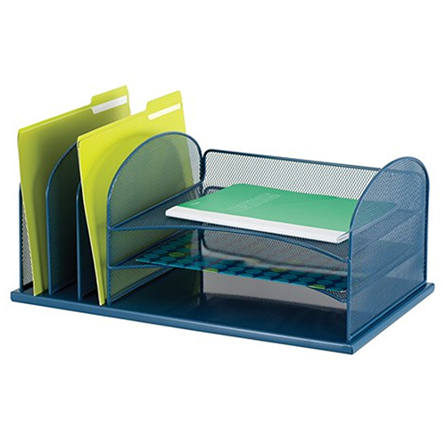 Photograph of the Safco Onyx 3 Horizontal/3 Upright Sections - (3 Colors Available) durable steel mesh design aids in office supply organization and file storage.