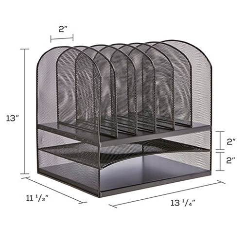 Photograph of the Safco Onyx 2 Horizontal/6 Upright Sections - (3 Colors Available) durable steel mesh design aids in office supply organization and file storage.