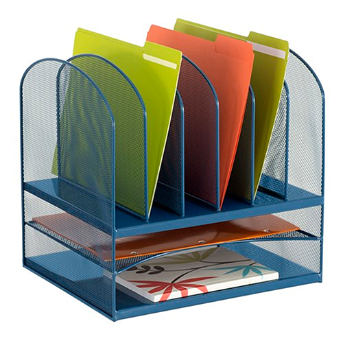 Photograph of the Safco Onyx 2 Horizontal/6 Upright Sections - (3 Colors Available) durable steel mesh design aids in office supply organization and file storage.
