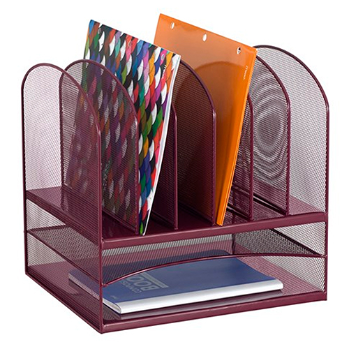 Photograph of the Safco Onyx 2 Horizontal/6 Upright Sections - (3 Colors Available) durable steel mesh design aids in office supply organization and file storage.