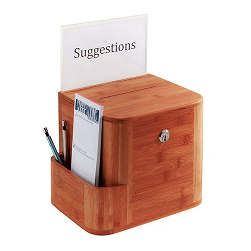 Photograph of the Safco Bamboo Suggestion Box - (cherry), safco bamboo suggestion box, bamboo suggestion box, suggestion box, box, bamboo box, bamboo, suggestion, cherry box, cherry, 