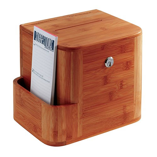 Photograph of the Safco Bamboo Suggestion Box - (cherry), safco bamboo suggestion box, bamboo suggestion box, suggestion box, box, bamboo box, bamboo, suggestion, cherry box, natural box, cherry,