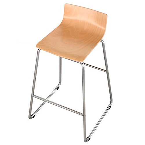 Photograph of Safco Bosk Stool - (2 Colors Available) is a versatile chair made with a bent Beechwood seat and back with a chrome plated steel frame.
