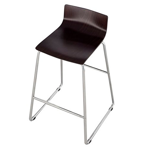Photograph of Safco Bosk Stool - (2 Colors Available) is a versatile chair made with a bent Beechwood seat and back with a chrome plated steel frame.