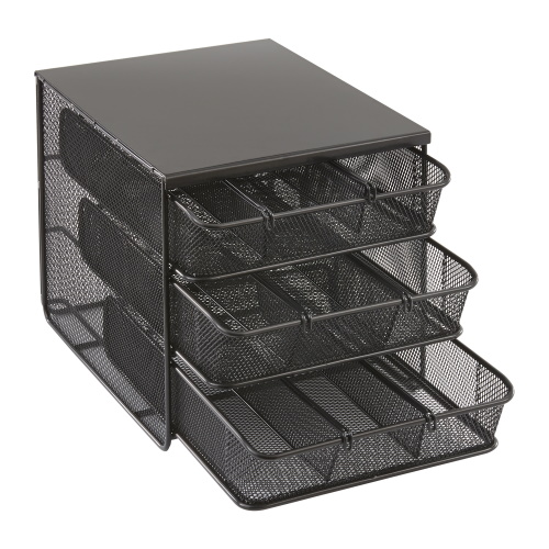 Photograph of the Safco Onyx Hospitality Organizer has three drawers for three times the storage power.