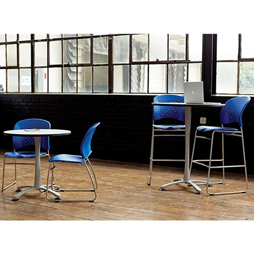 Photograph of Safco Reve Bistro-Height Chair Round Back - (4 Colors Available) 6806 Safco Reve Bistro-Height Chair Round Back - (4 Colors Available) is a Latte, sled base chair with rounded back for added lumbar support and perforated back for breathability.