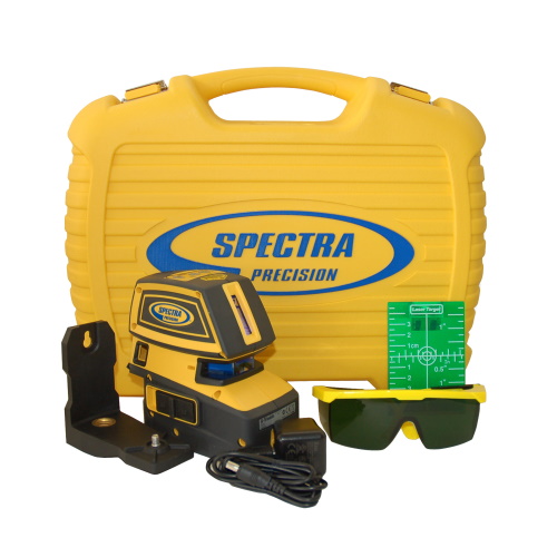 Photograph of the Spectra LT52G Point &amp; Line Laser Tool - LT52G eliminates the need for contractors to purchase two tools by combining a 5-beam pointer and a crossline laser into one product.