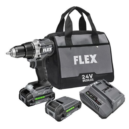 Flex Tools 24V 1/2" 2-Speed Drill Driver Kit, w/ 2x2.5Ah Battery, 160W Charger - FX1151-2A