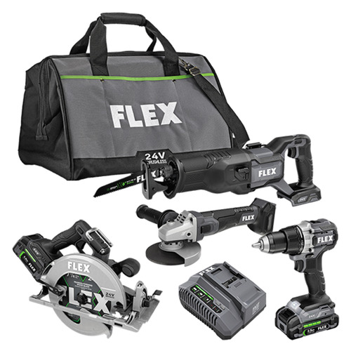  Flex Tools 4 Tool Combo Kit, Circular Saw, Reciprocating Saw, Angle Grinder, and Drill Driver - FXM402-2B