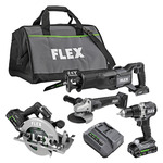 Flex Tools 4 Tool Combo Kit, Circular Saw, Reciprocating Saw, Angle Grinder, and Drill Driver - FXM402-2B ET19062