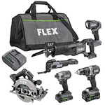 Flex Tools 6 Tool Combo Kit, Hammer Drill, Impact Driver, 7-1/4" Circular Saw, Oscillating Multi-Tool, Reciprocating Saw, and Work Light - FXM601-2B ET19063