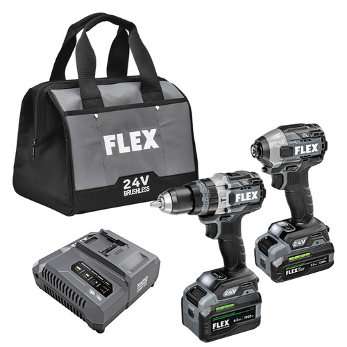  Flex Tools 2 Tool Combo Kit, Hammer Drill w/ Turbo Mode and Quick Eject Impact Driver, Stacked Lithium - FXM202-2G