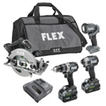 Flex Tools 4 Tool Combo Kit, Hammer Drill Driver w/Turbo Mode, Quick Eject Impact Driver, Circular Saw, and Work Light, Stacked Lithium - FXM403-2G ET19066