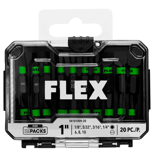  Flex Tools IMPACKS 20-Piece 1" Mixed Allen &amp; Slotted Impact Driver Bits - FA101009-20