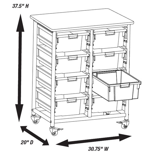 Luxor MBS-DR-8L Double Row Mobile Bin Storage Unit with 8 Large Bins