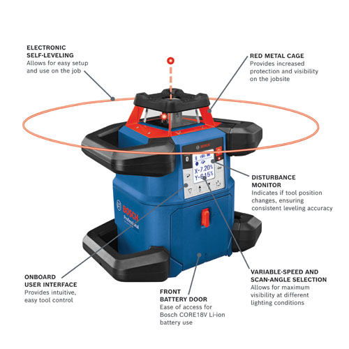 Bosch 18V REVOLVE4000 Horizontal and Vertical Rotary Laser Kit - CORE18V Battery